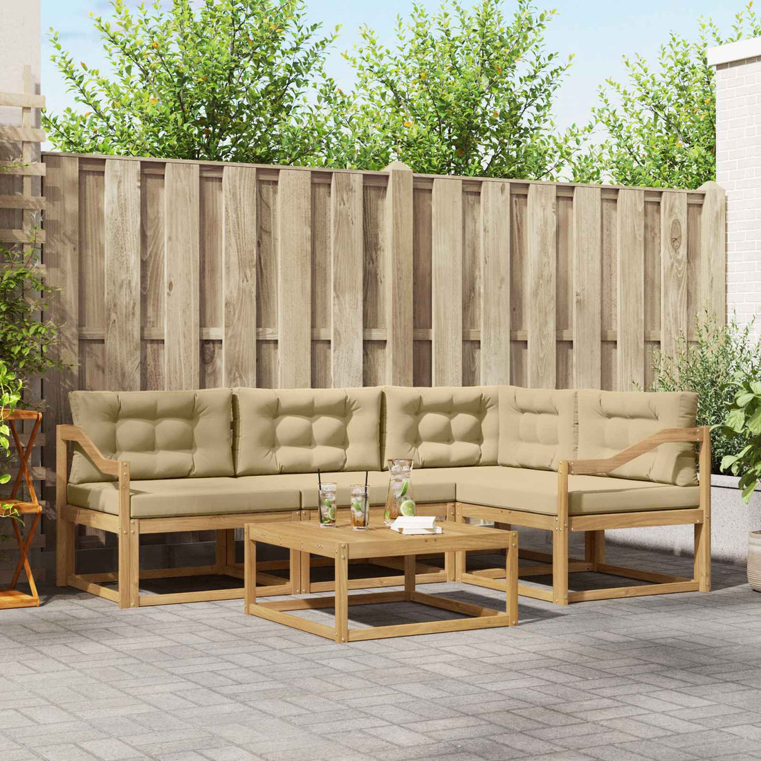 vidaXL Conjunto de sofás de exterior 5 uds. y Beige Poliéster