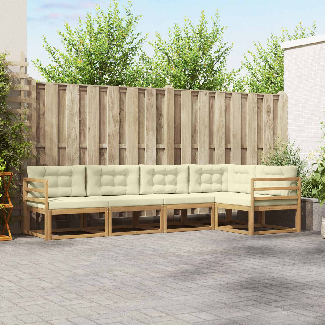 vidaXL Conjunto de sofás de exterior 4 uds. Blanco y Crema Poliéster