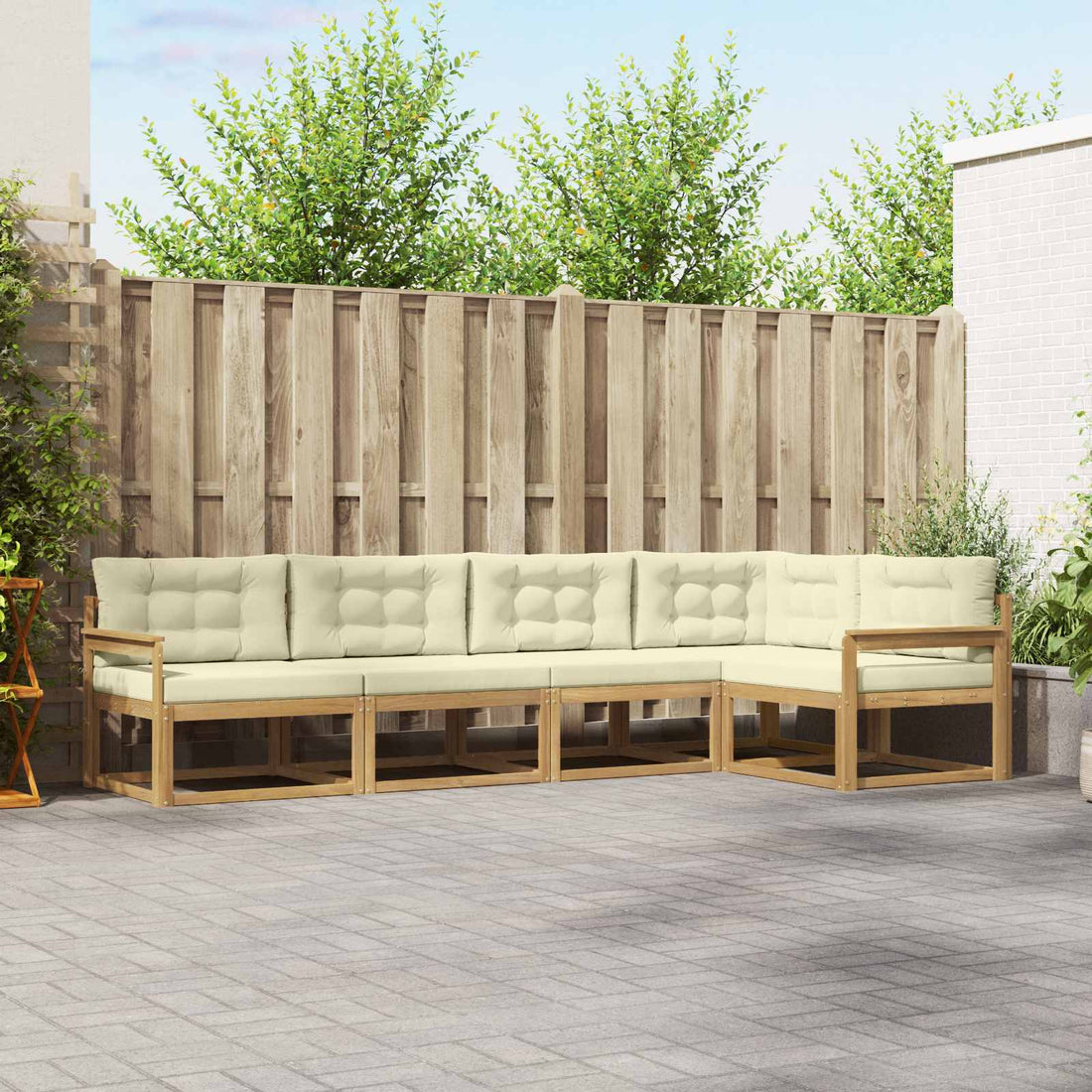 vidaXL Conjunto de sofás de exterior 4 uds. Blanco y Crema Poliéster