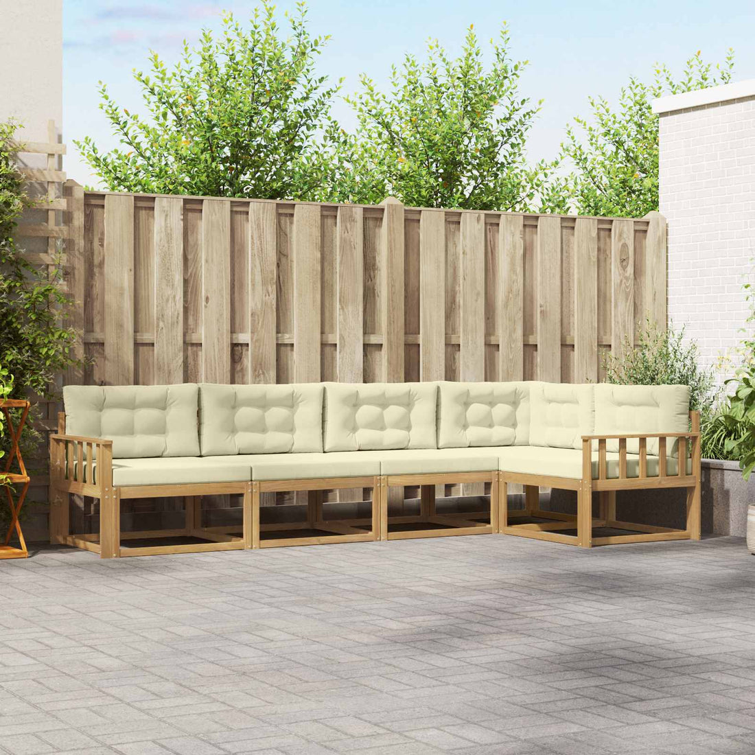 vidaXL Conjunto de sofás de exterior 4 uds. Blanco y Crema Poliéster