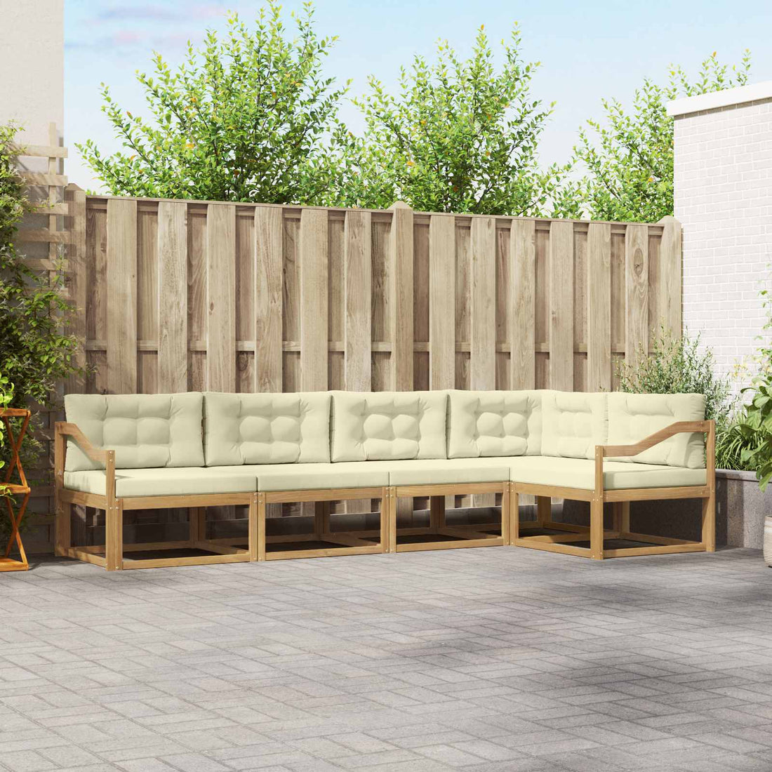 vidaXL Conjunto de sofás de exterior 4 uds. Blanco y Crema Poliéster
