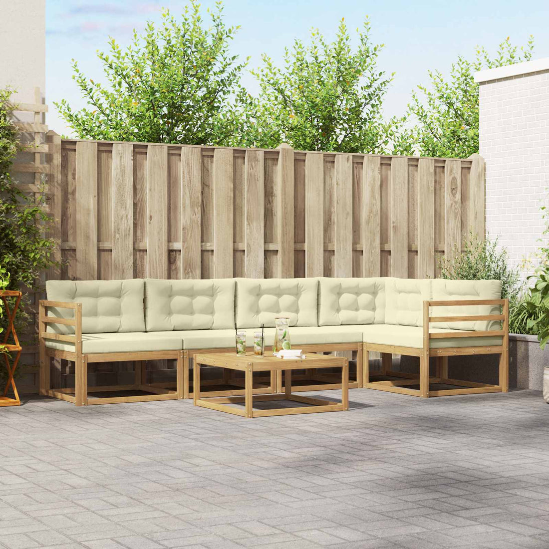 vidaXL Conjunto de sofás de exterior 6 uds. Blanco y Crema Poliéster