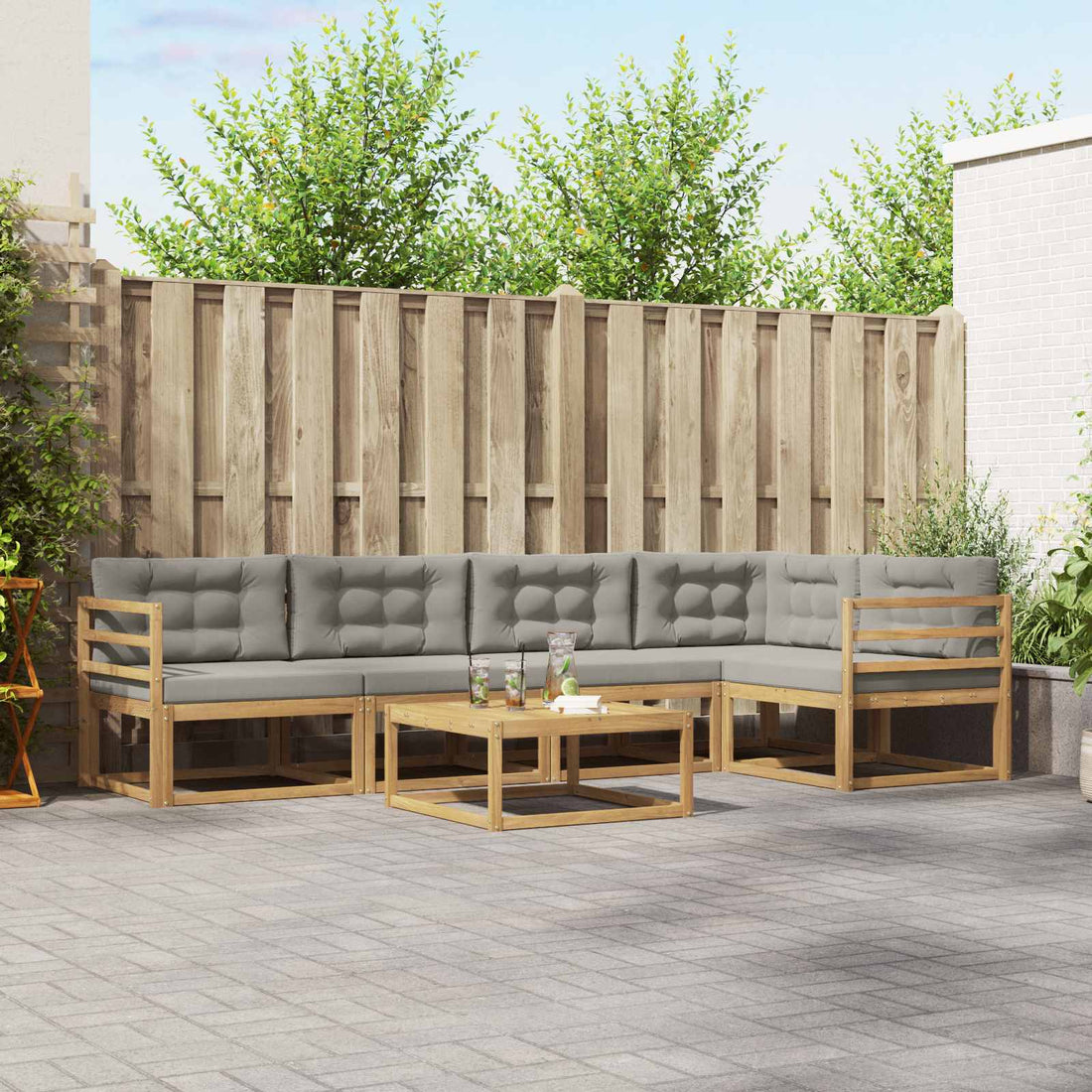 vidaXL Conjunto de sofás de exterior 6 uds. Blanco y Gris Claro