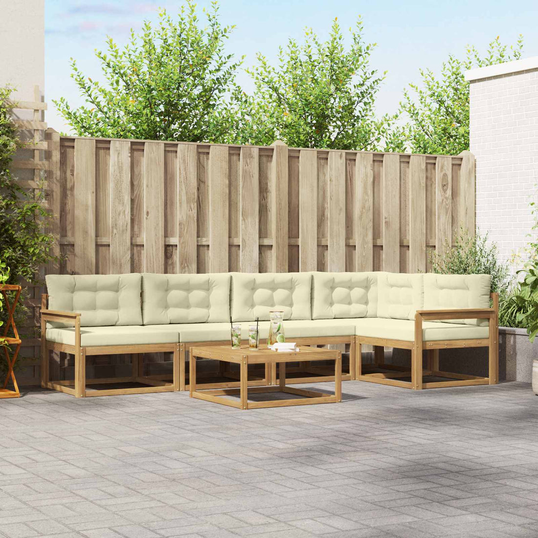 vidaXL Conjunto de sofás de exterior 6 uds. Blanco y Crema Poliéster