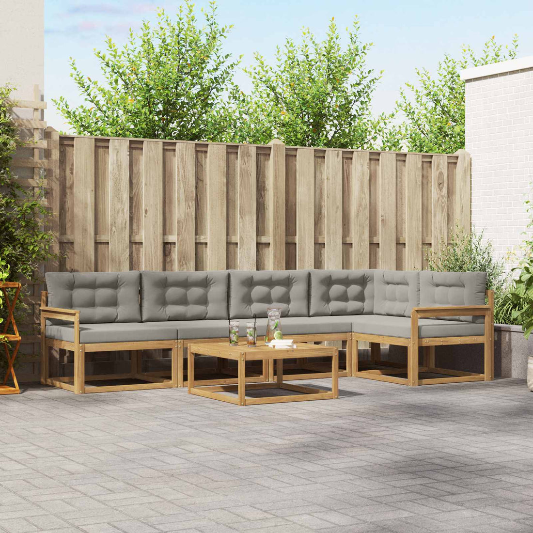 vidaXL Conjunto de sofás de exterior 6 uds. Blanco y Gris Claro