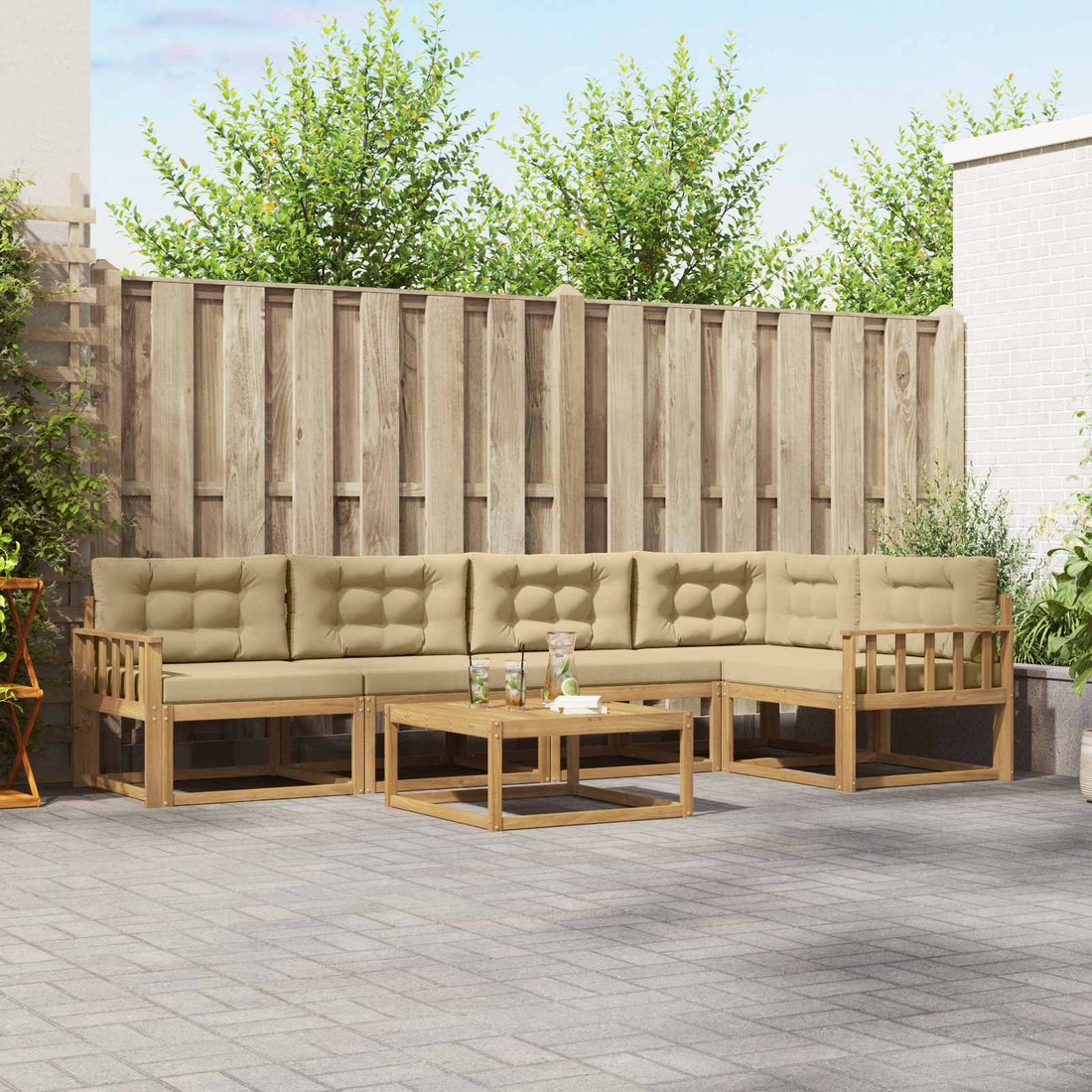 vidaXL Conjunto de sofás de exterior 6 uds. y Beige Poliéster