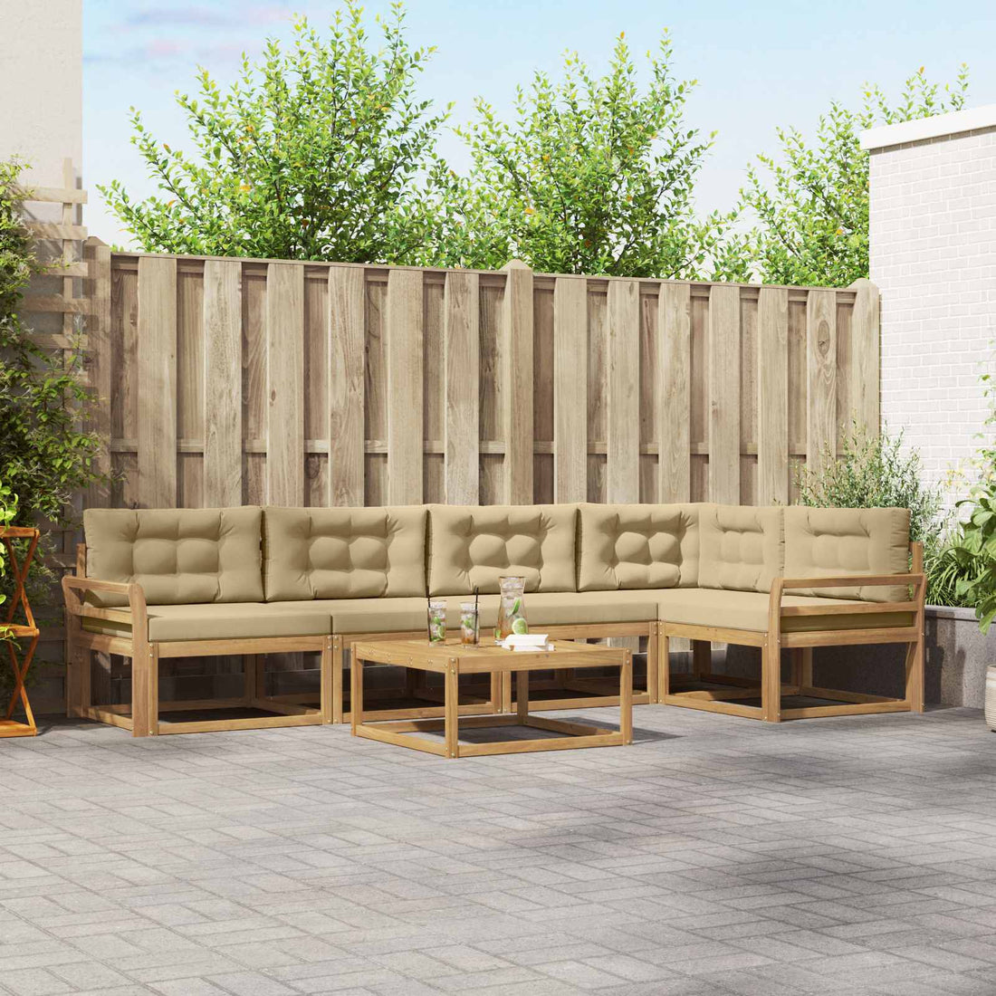 vidaXL Conjunto de sofás de exterior 6 uds. y Beige Poliéster