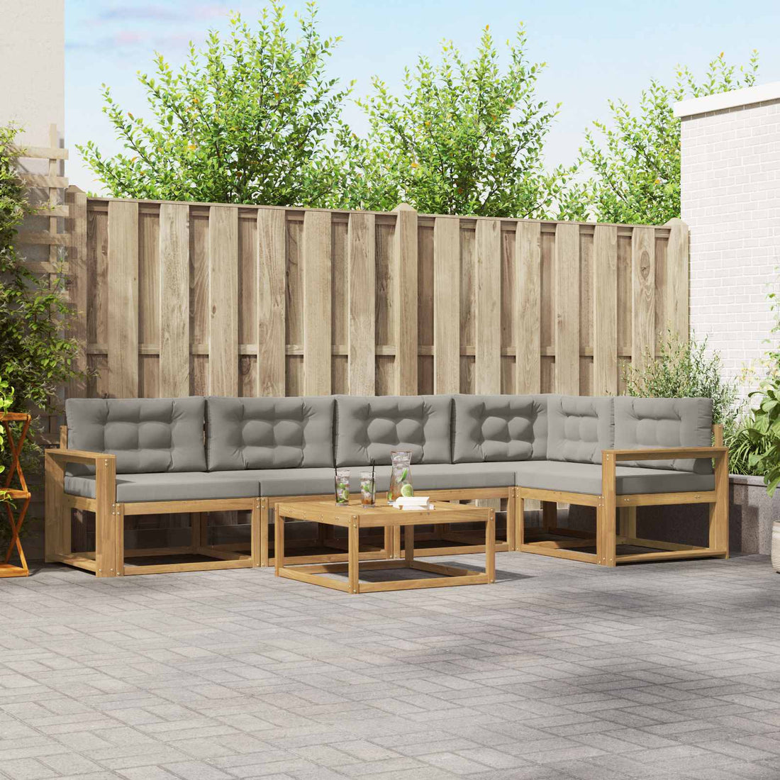 vidaXL Conjunto de sofás de exterior 6 uds. Blanco y Gris Claro