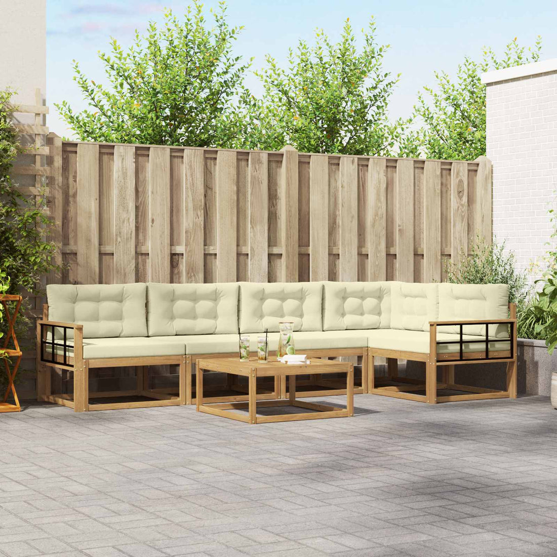 vidaXL Conjunto de sofás de exterior 6 uds. Blanco y Crema Poliéster