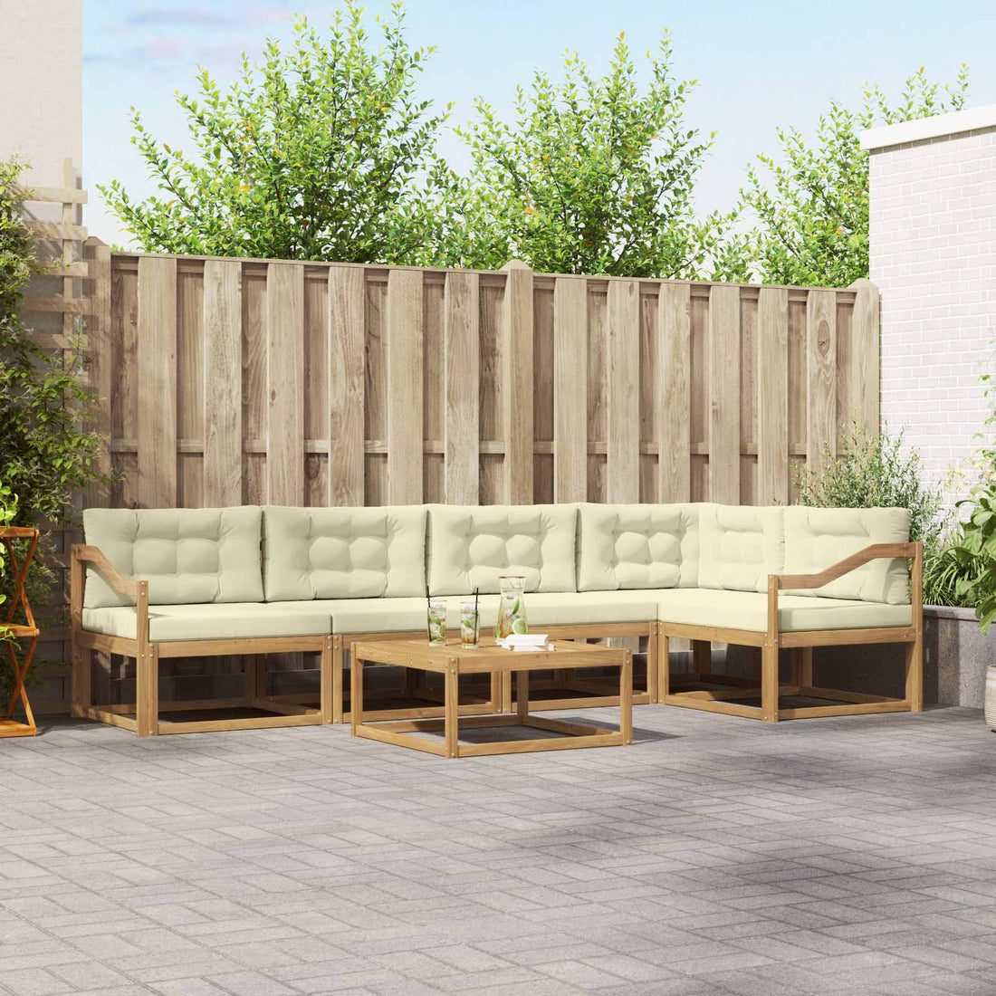 vidaXL Conjunto de sofás de exterior 6 uds. Blanco y Crema Poliéster