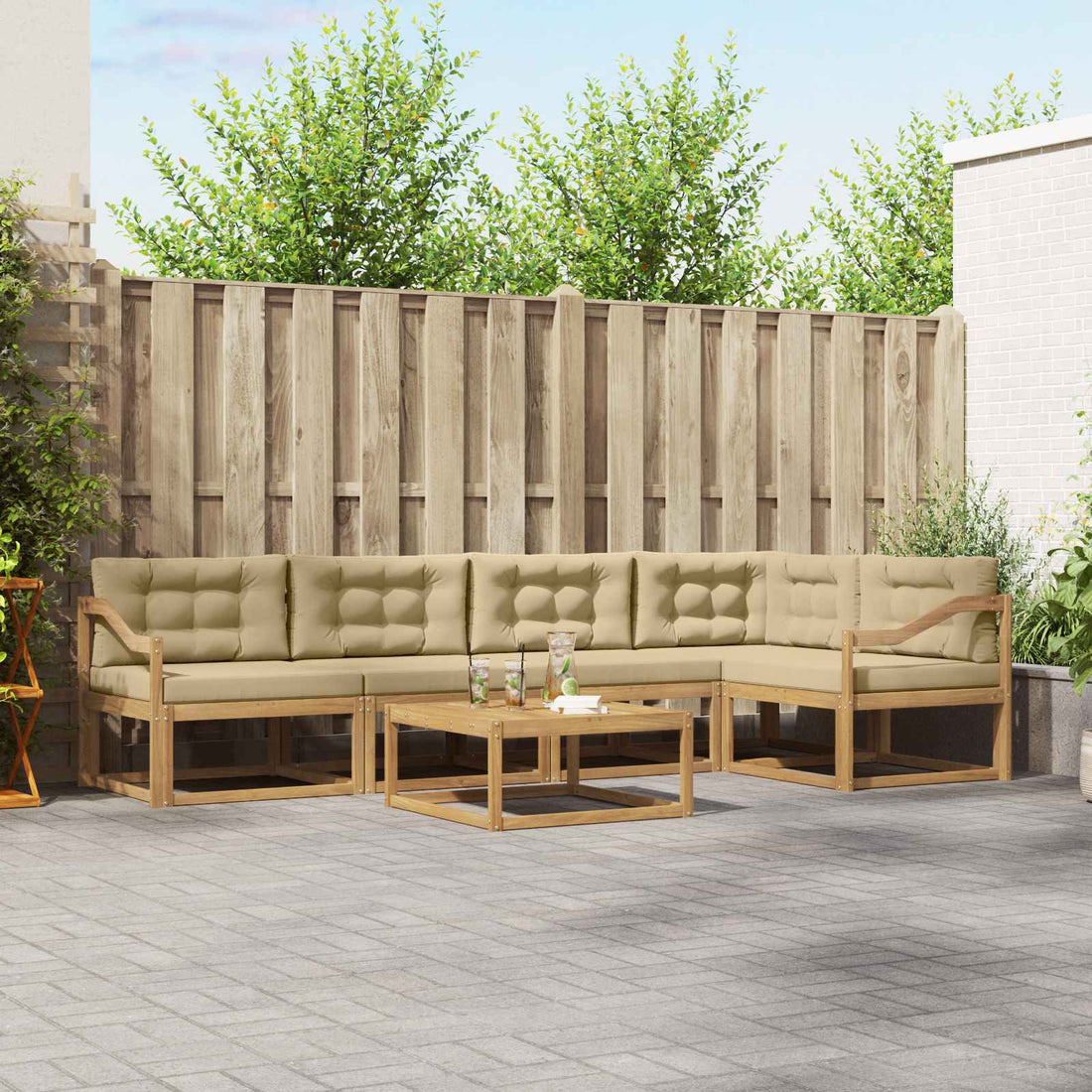 vidaXL Conjunto de sofás de exterior 6 uds. y Beige Poliéster