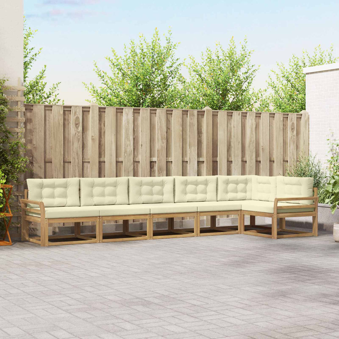 vidaXL Conjunto de sofás de exterior 4 uds. Blanco y Crema Poliéster