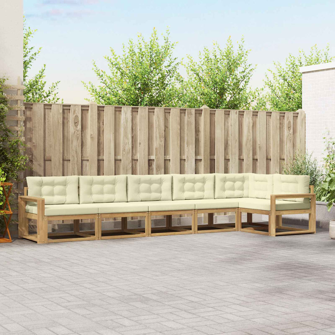 vidaXL Conjunto de sofás de exterior 4 uds. Blanco y Crema Poliéster