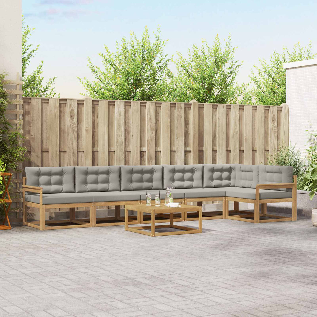 vidaXL Conjunto de sofás de exterior 7 uds. Blanco y Gris Claro