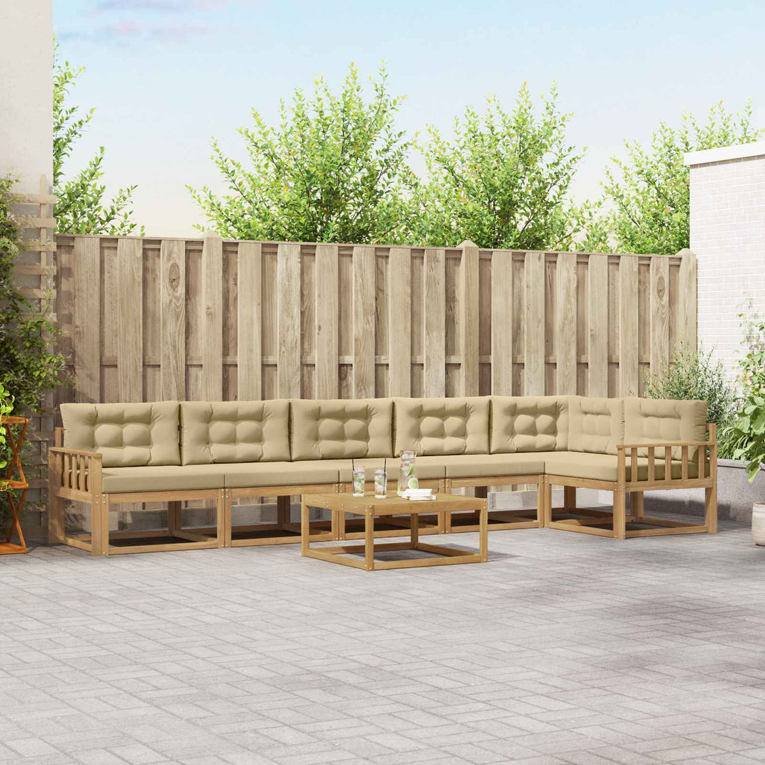vidaXL Conjunto de sofás de exterior 7 uds. y Beige Poliéster