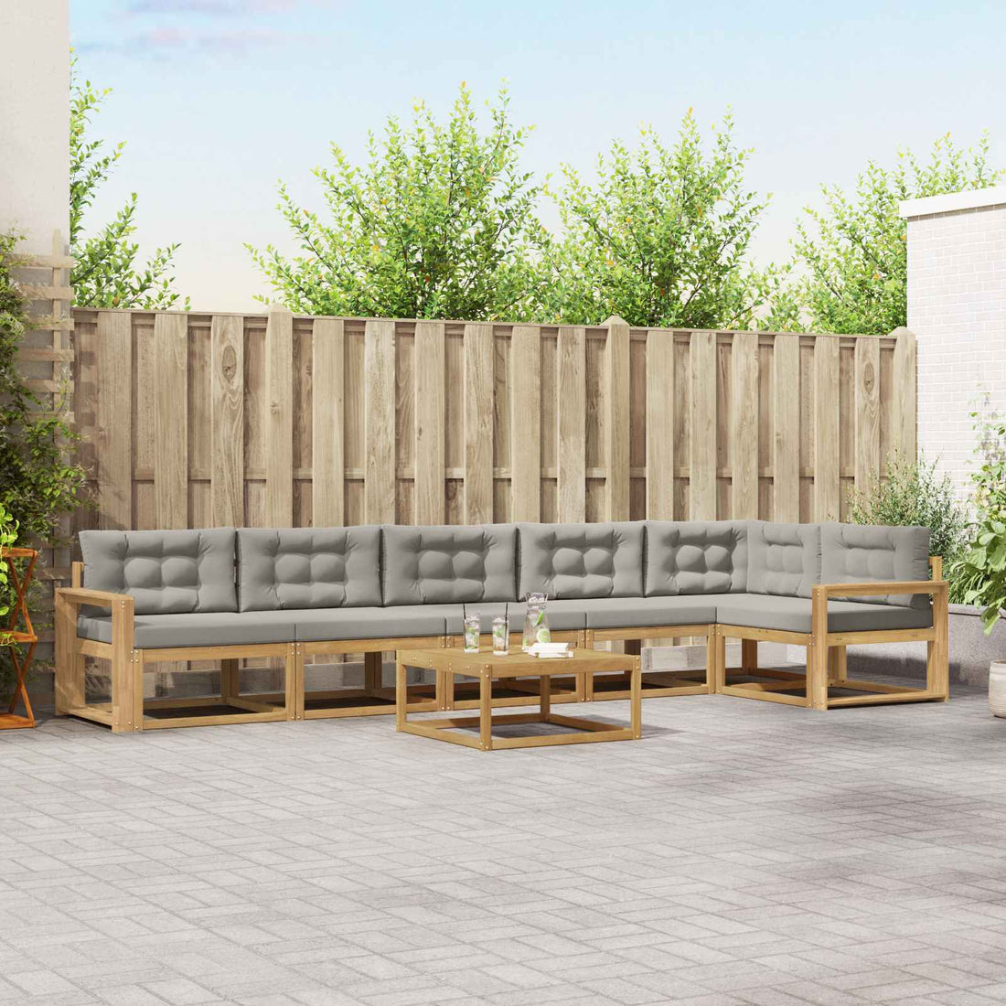 vidaXL Conjunto de sofás de exterior 7 uds. Blanco y Gris Claro