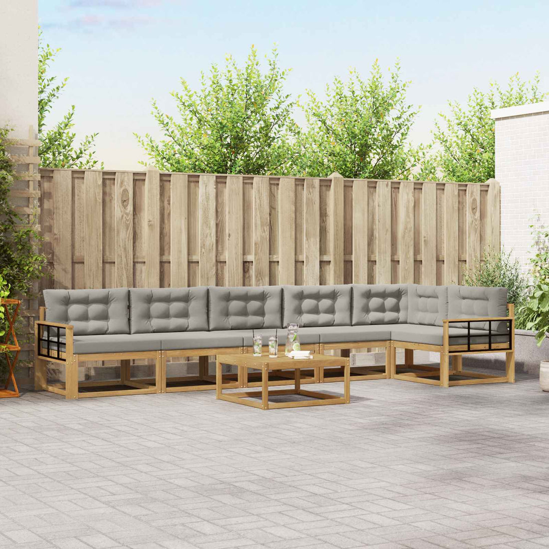 vidaXL Conjunto de sofás de exterior 7 uds. Blanco y Gris Claro