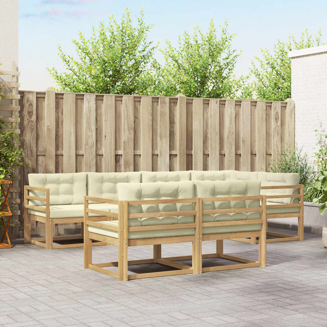 vidaXL Conjunto de sofás de exterior 6 uds. Blanco y Crema Poliéster