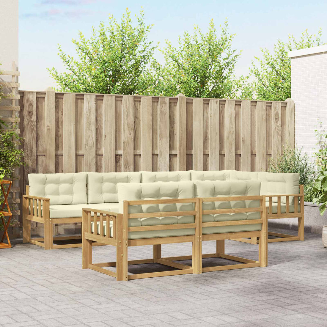 vidaXL Conjunto de sofás de exterior 6 uds. Blanco y Crema Poliéster