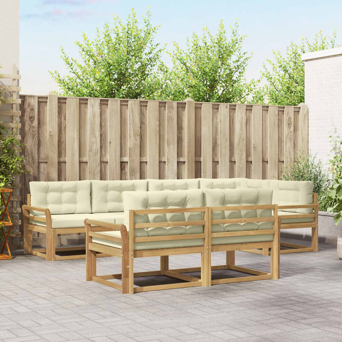 vidaXL Conjunto de sofás de exterior 6 uds. Blanco y Crema Poliéster