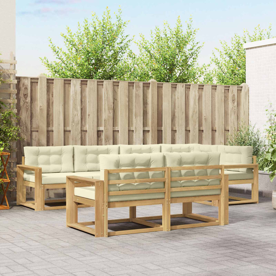 vidaXL Conjunto de sofás de exterior 6 uds. Blanco y Crema Poliéster