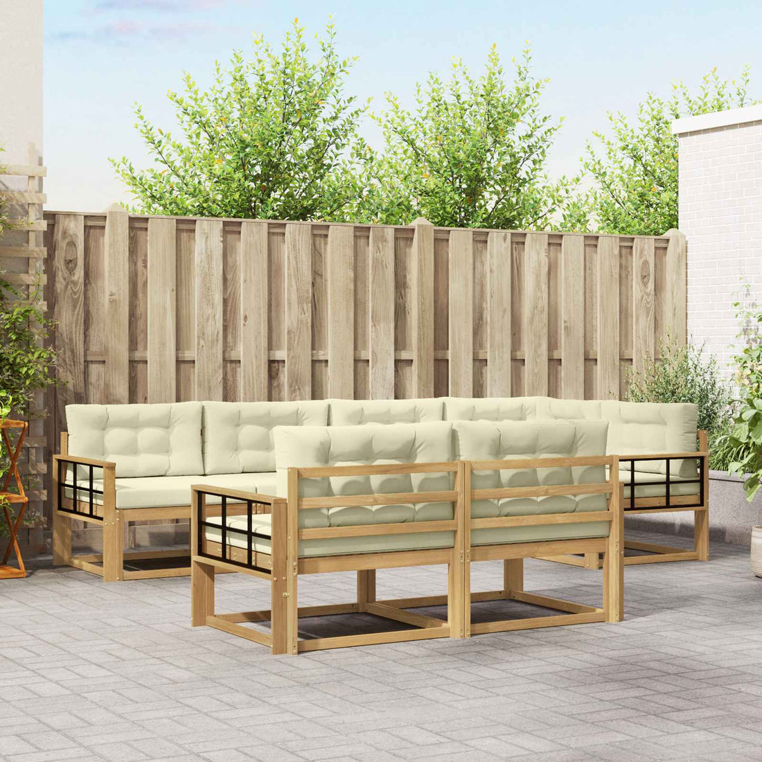 vidaXL Conjunto de sofás de exterior 6 uds. Blanco y Crema Poliéster