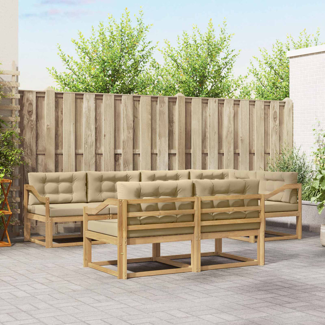 vidaXL Conjunto de sofás de exterior 6 uds. y Beige Poliéster