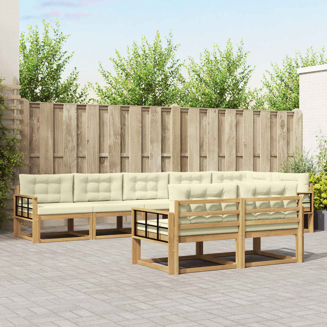 vidaXL Conjunto de sofás de exterior 6 uds. Blanco y Crema Poliéster
