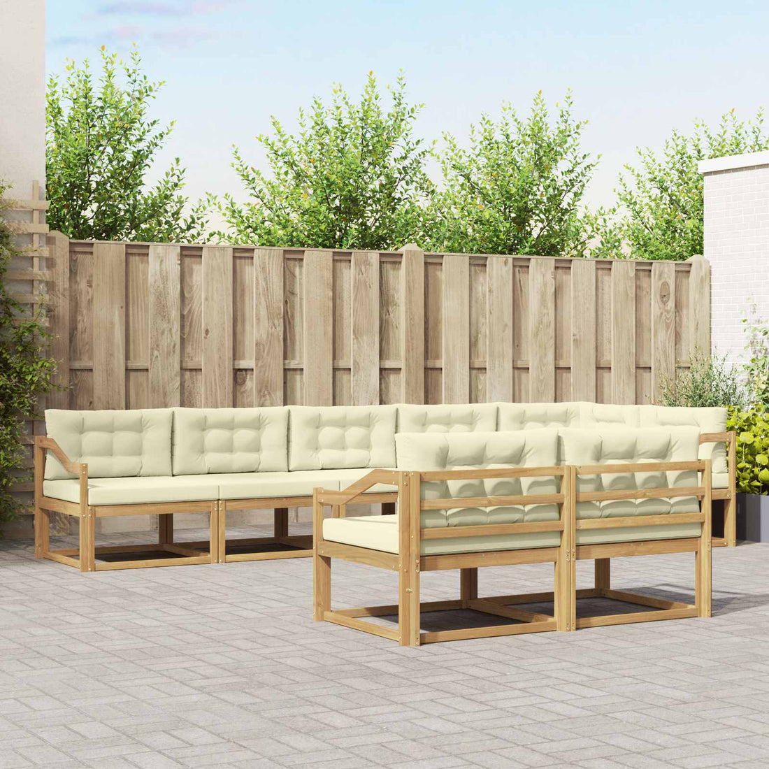 vidaXL Conjunto de sofás de exterior 6 uds. Blanco y Crema Poliéster