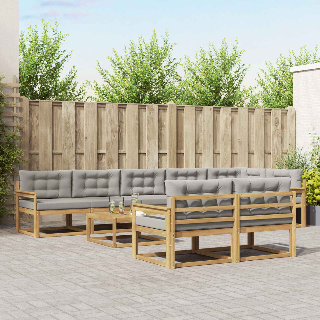 vidaXL Conjunto de sofás de exterior 9 uds. Blanco y Gris Claro