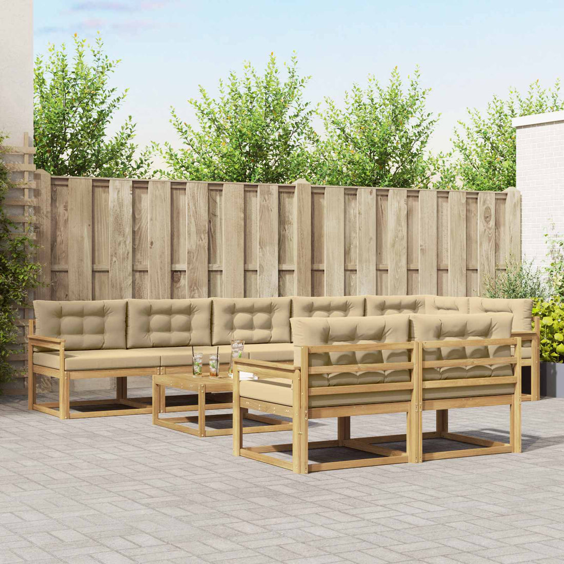 vidaXL Conjunto de sofás de exterior 9 uds. y Beige Poliéster