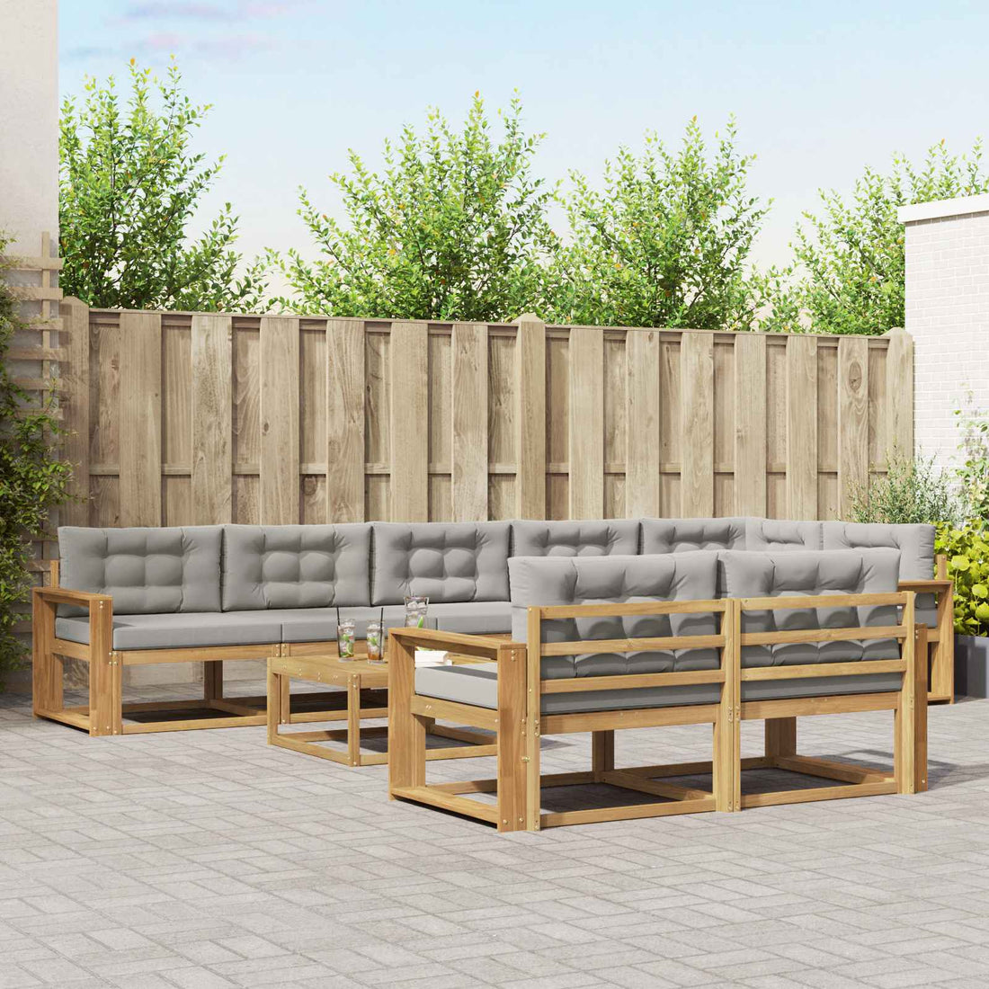 vidaXL Conjunto de sofás de exterior 9 uds. Blanco y Gris Claro