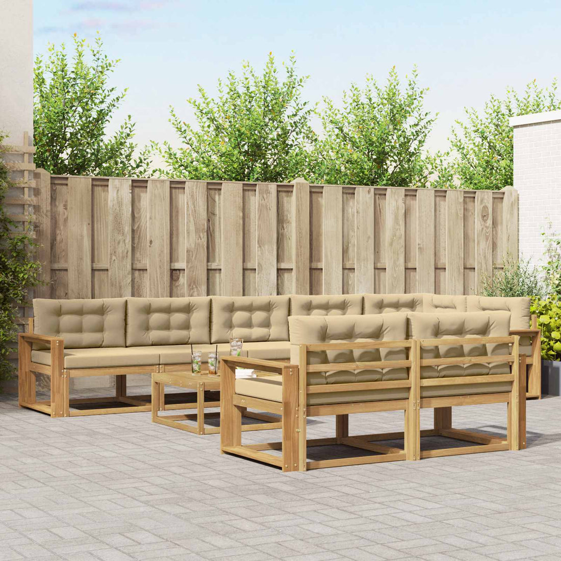 vidaXL Conjunto de sofás de exterior 9 uds. y Beige Poliéster