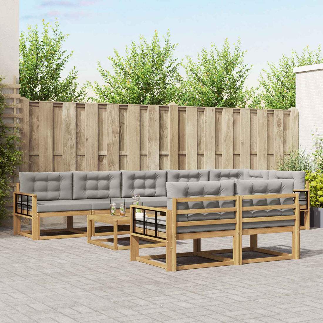 vidaXL Conjunto de sofás de exterior 9 uds. Blanco y Gris Claro