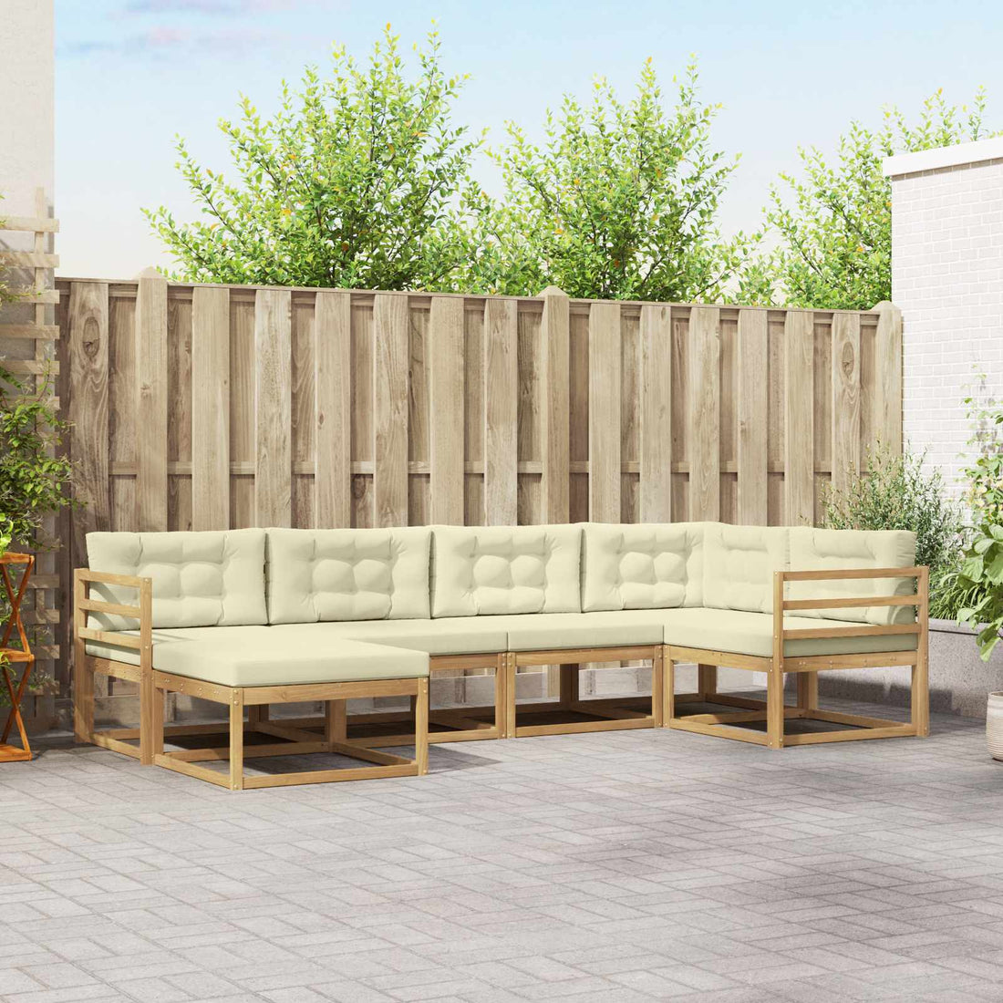 vidaXL Conjunto de sofás de exterior 5 uds. Blanco y Crema Poliéster