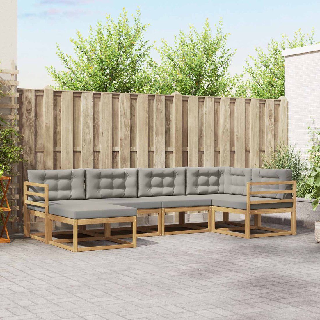 vidaXL Conjunto de sofás de exterior 5 uds. Blanco y Gris Claro
