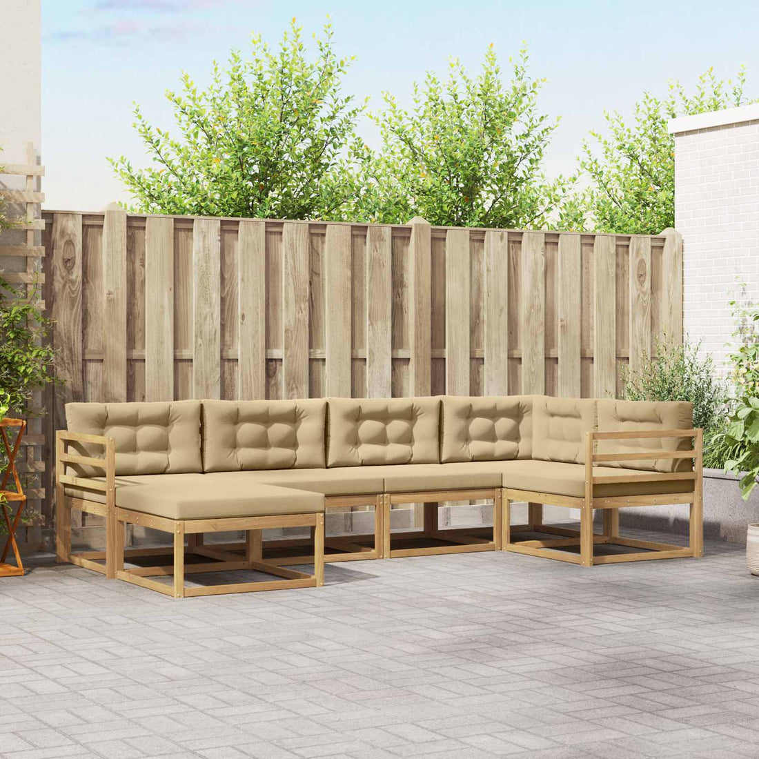 vidaXL Conjunto de sofás de exterior 5 uds. y Beige Poliéster