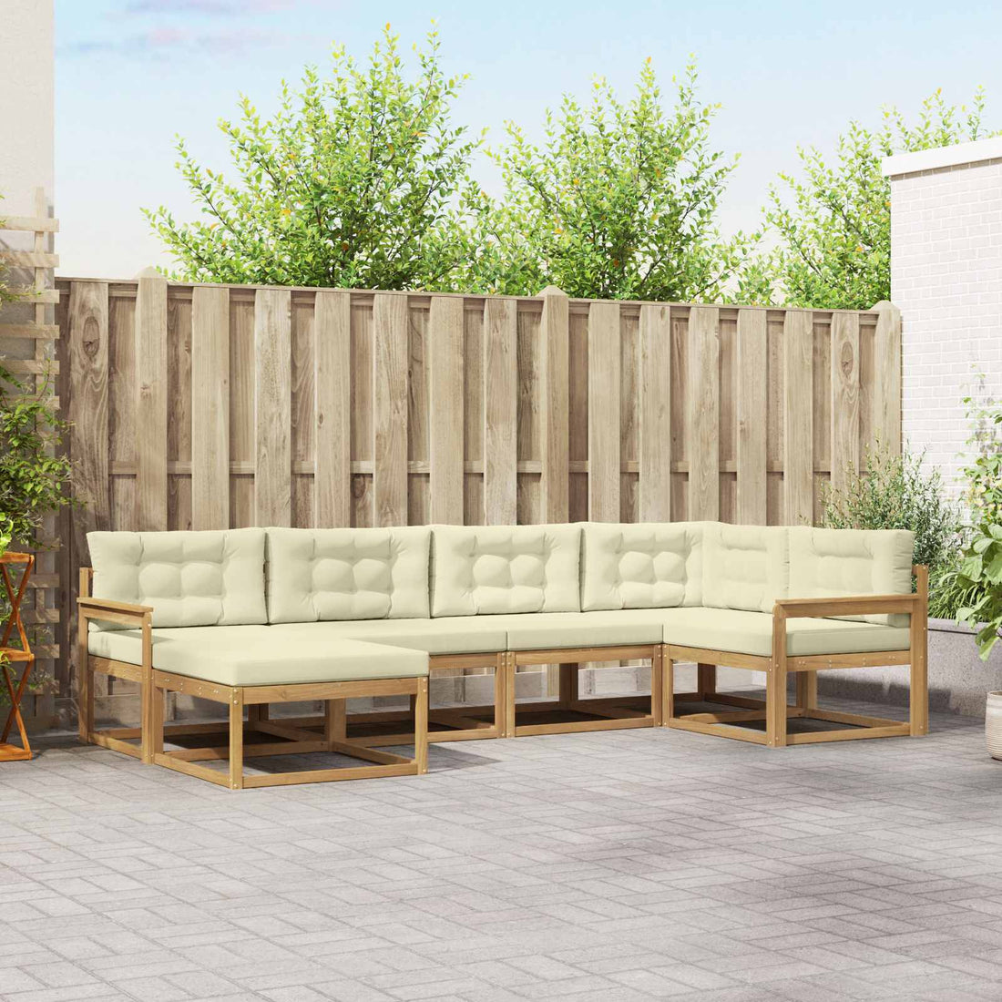 vidaXL Conjunto de sofás de exterior 5 uds. Blanco y Crema Poliéster