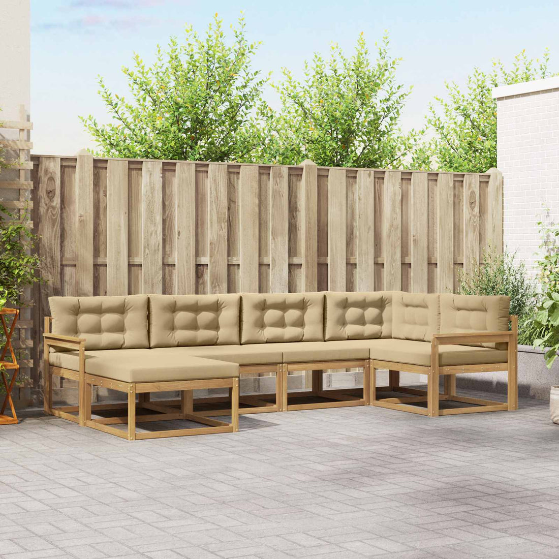vidaXL Conjunto de sofás de exterior 5 uds. y Beige Poliéster