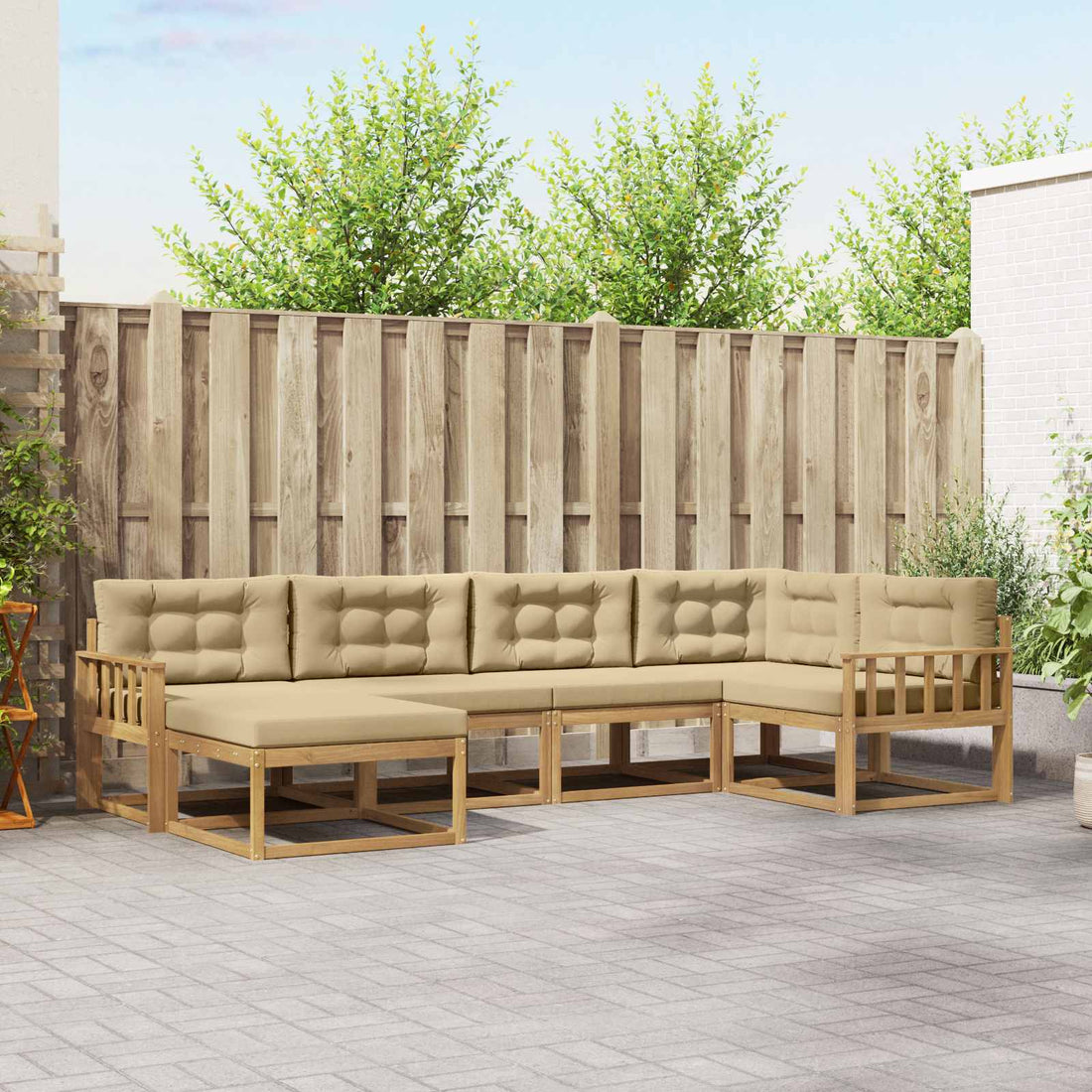 vidaXL Conjunto de sofás de exterior 5 uds. y Beige Poliéster