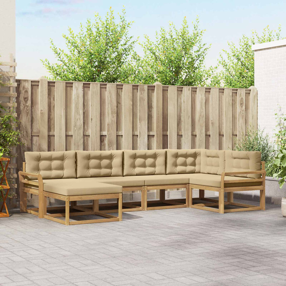 vidaXL Conjunto de sofás de exterior 5 uds. y Beige Poliéster