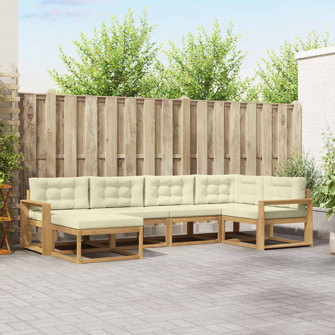 vidaXL Conjunto de sofás de exterior 5 uds. Blanco y Crema Poliéster