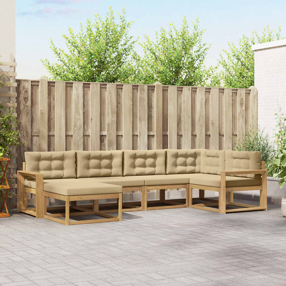 vidaXL Conjunto de sofás de exterior 5 uds. y Beige Poliéster