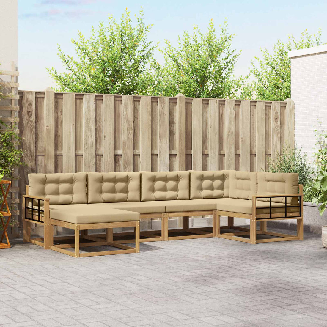 vidaXL Conjunto de sofás de exterior 5 uds. y Beige Poliéster