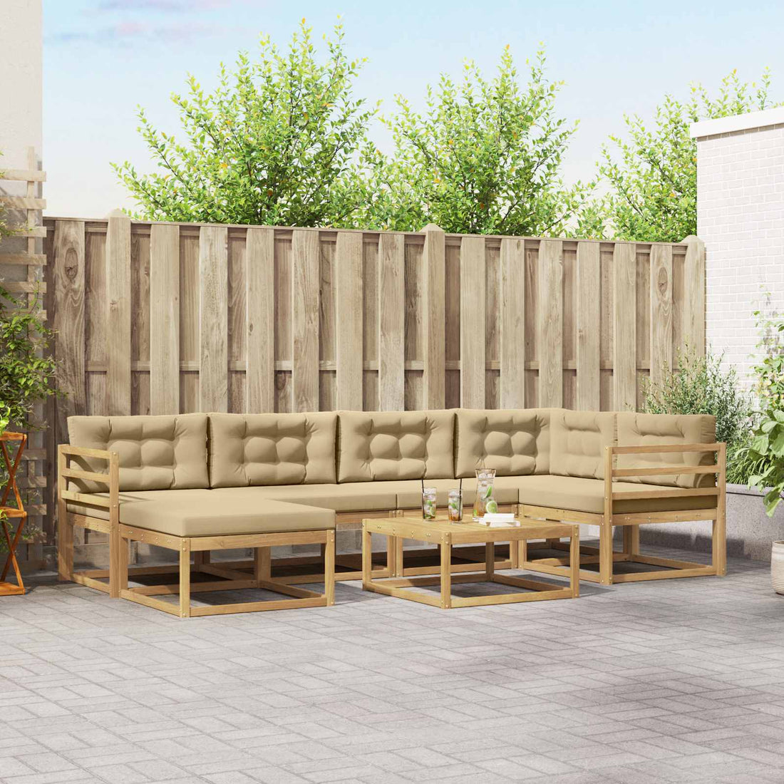 vidaXL Conjunto de sofás de exterior 7 uds. y Beige
