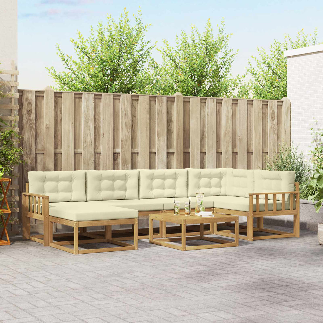 vidaXL Conjunto de sofás de exterior 7 uds. Blanco y Crema