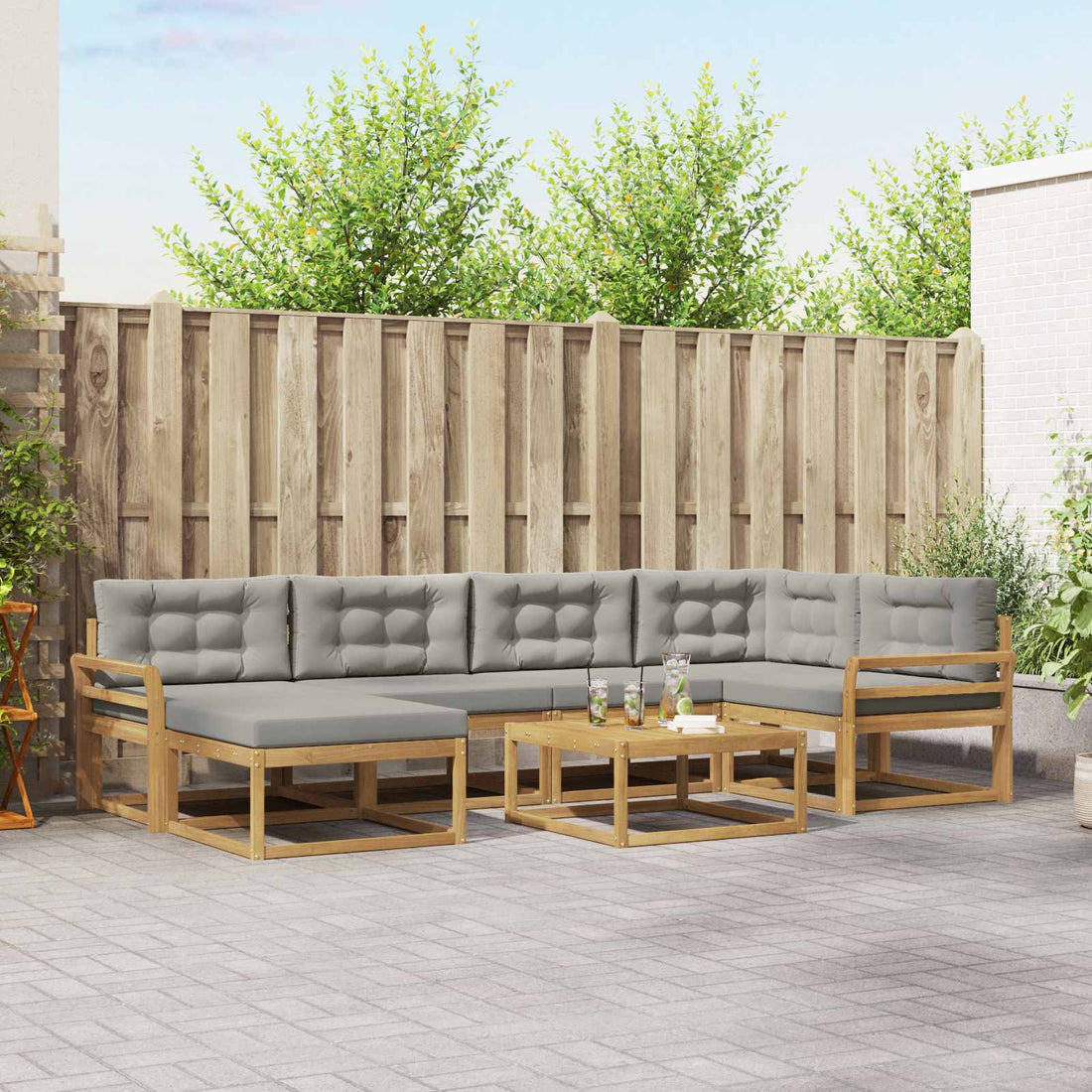 vidaXL Conjunto de sofás de exterior 7 uds. Blanco y Gris Claro