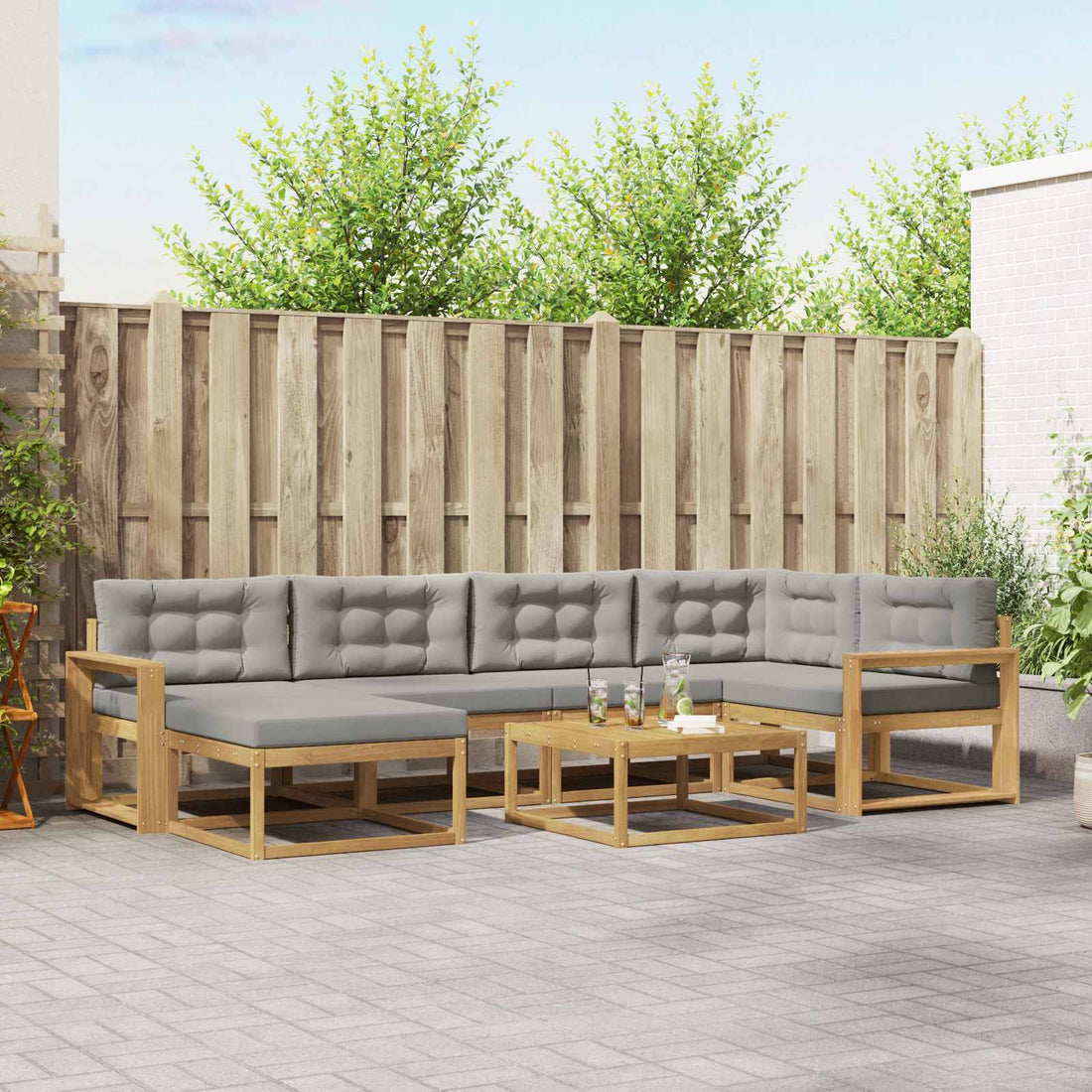 vidaXL Conjunto de sofás de exterior 7 uds. Blanco y Gris Claro