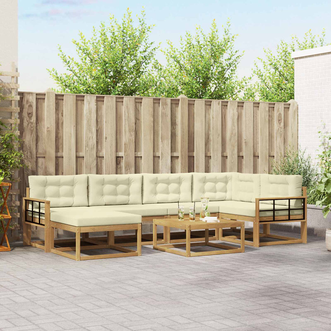vidaXL Conjunto de sofás de exterior 7 uds. Blanco y Crema