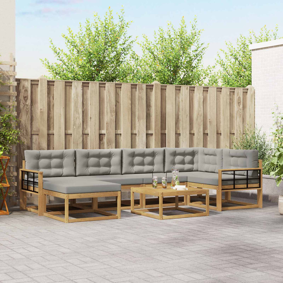 vidaXL Conjunto de sofás de exterior 7 uds. Blanco y Gris Claro